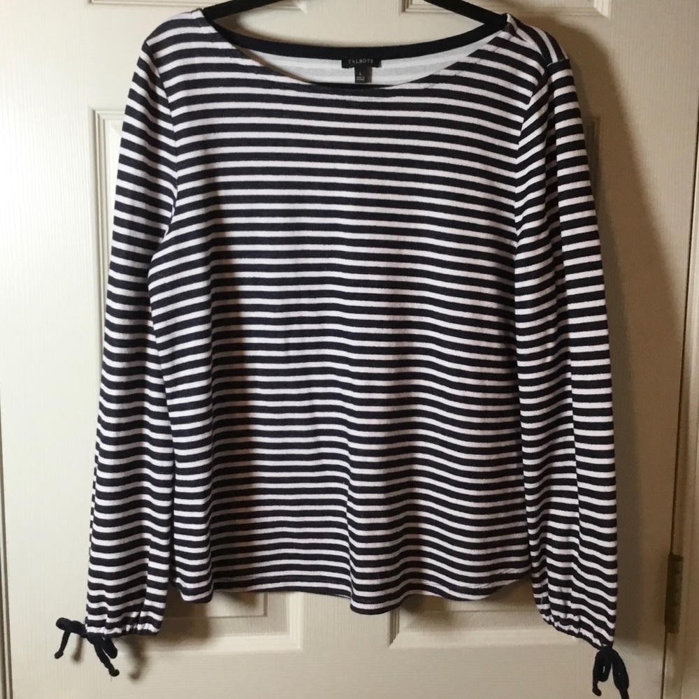 Talbots Navy & White Long Sleeve Striped Top - Size Large